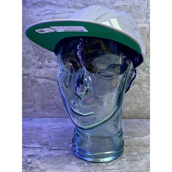adidas Men's OSFA Trace Grey Linen Green AeroReady 3-Bar Offset Snapback Hat - Picture 2 of 10